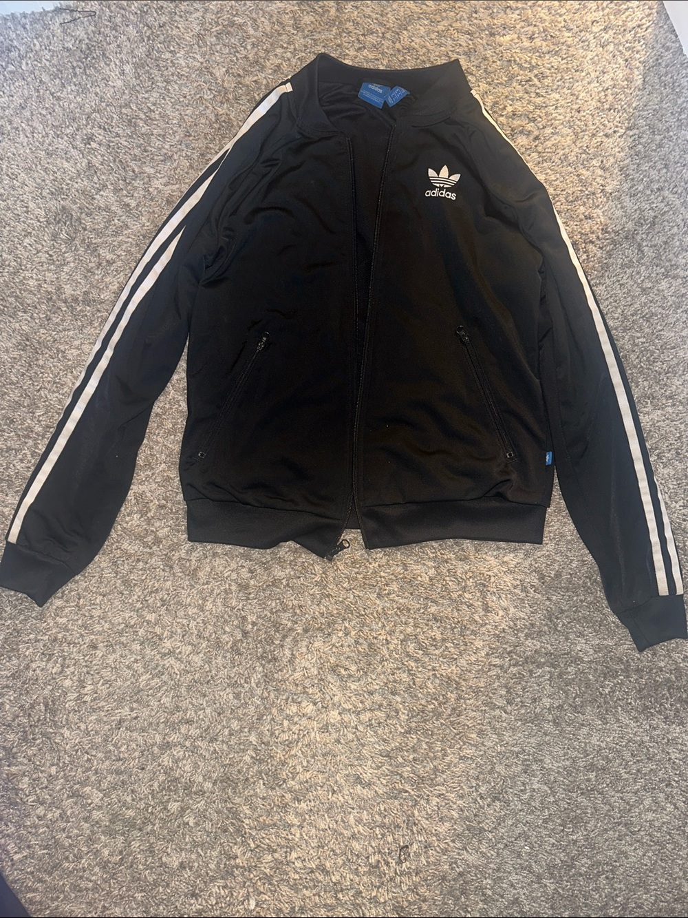 adidas Black Track Jacket with White Three-Stripes
